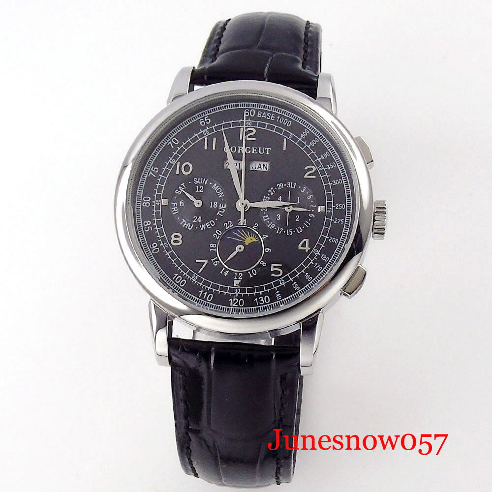 Rose Gold Pilot Automatic Men Watch ST1655 Movement Month Week Year Moon Phase
