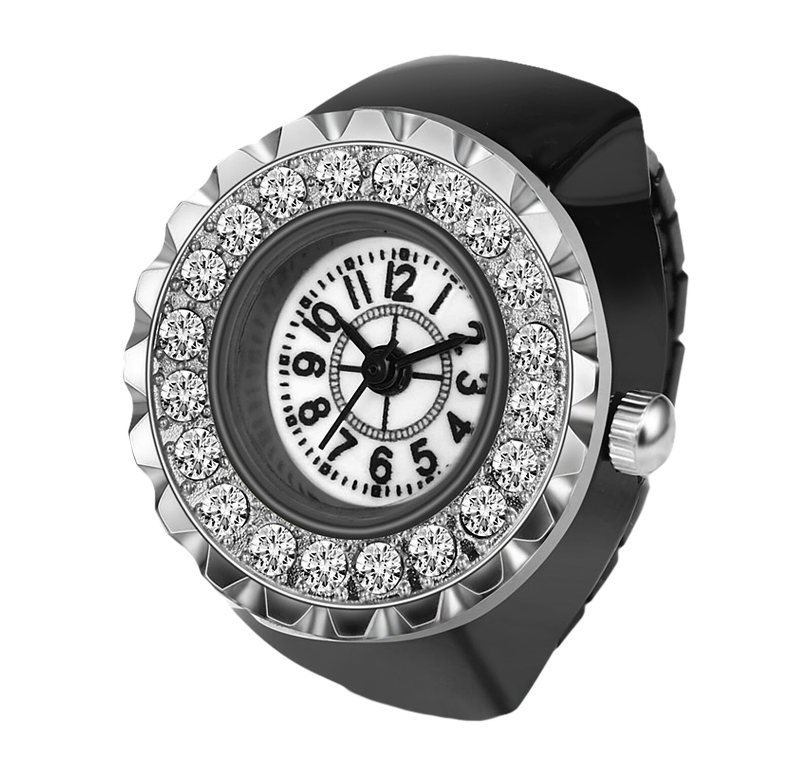 Women Girls Boys Rhinestone Finger Ring Watches Elastic Band Watch Candy Color