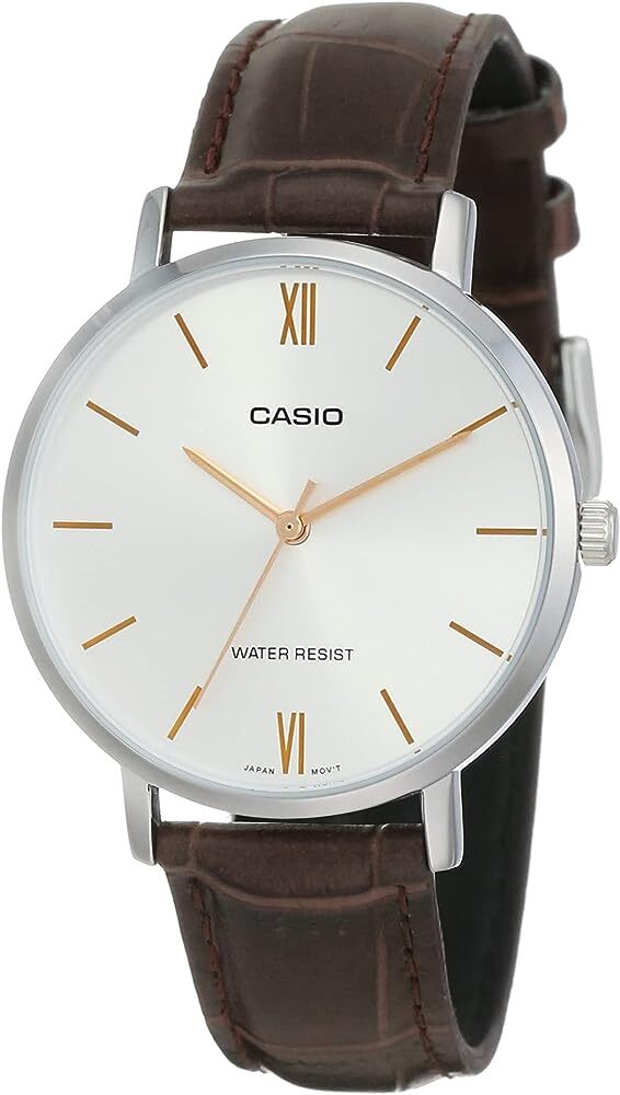 Casio Women’s Minimalistic White Dial Brown Leather Band Watch LTP-VT01L-7B2UDF