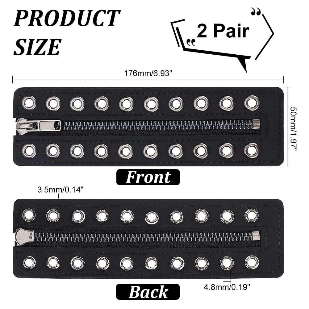 PH PandaHall 2 Pairs Leather Boot Zipper Inserts, 6.9 x 2 Inch Eyelets, 10 Holes