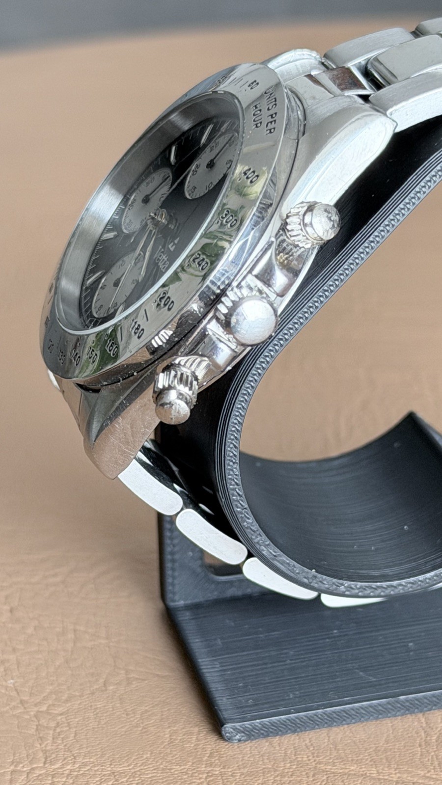 Top Chronograph Automatic 40mm Black Panda Steel Swiss Made Box Original