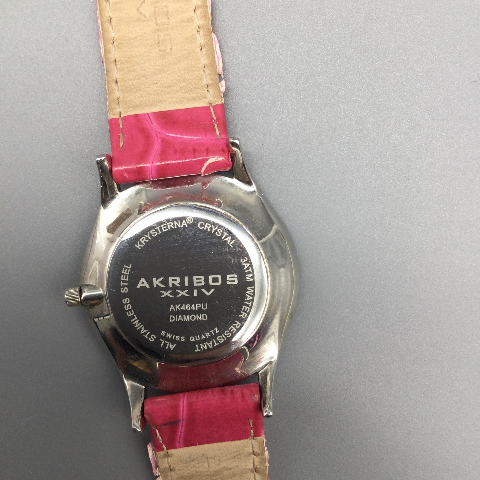 Akribos XXIV Diamond Womens Watch 37mm Swiss Pink Leather Band New Battery