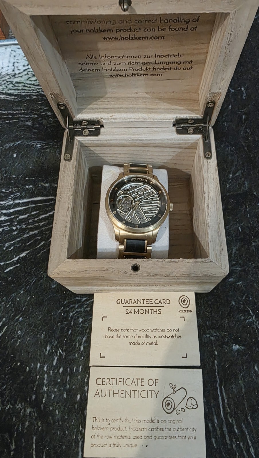 Holzkern Automatic Skeleton Wood & Steel Watch w/ Box & Extra Links