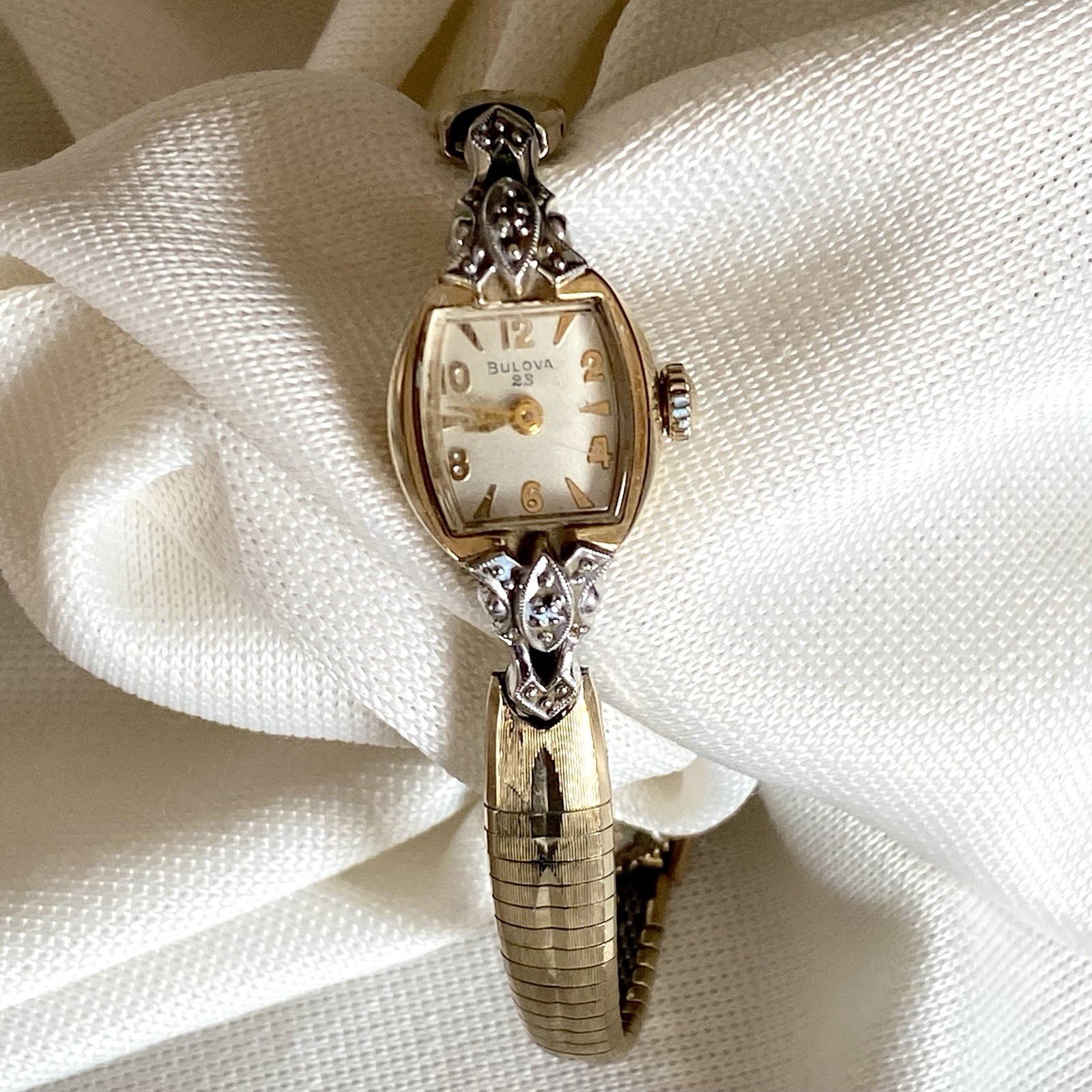 Vintage Bulova Diamond Ladies Cocktail Watch 10K Rolled Gold Plate + 10K GF Band