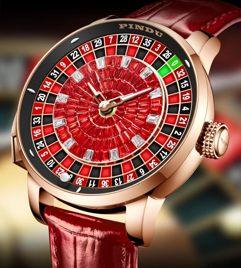 PINDU Russian Men’s Automatic Watch 5ATM Casino Tourbillon Rotating Roulette