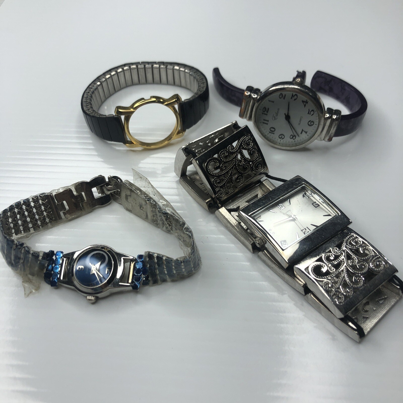 F Eikon CTNY Purple Blue Stainless Retro Stretch Cuff Watch Repairs Untested
