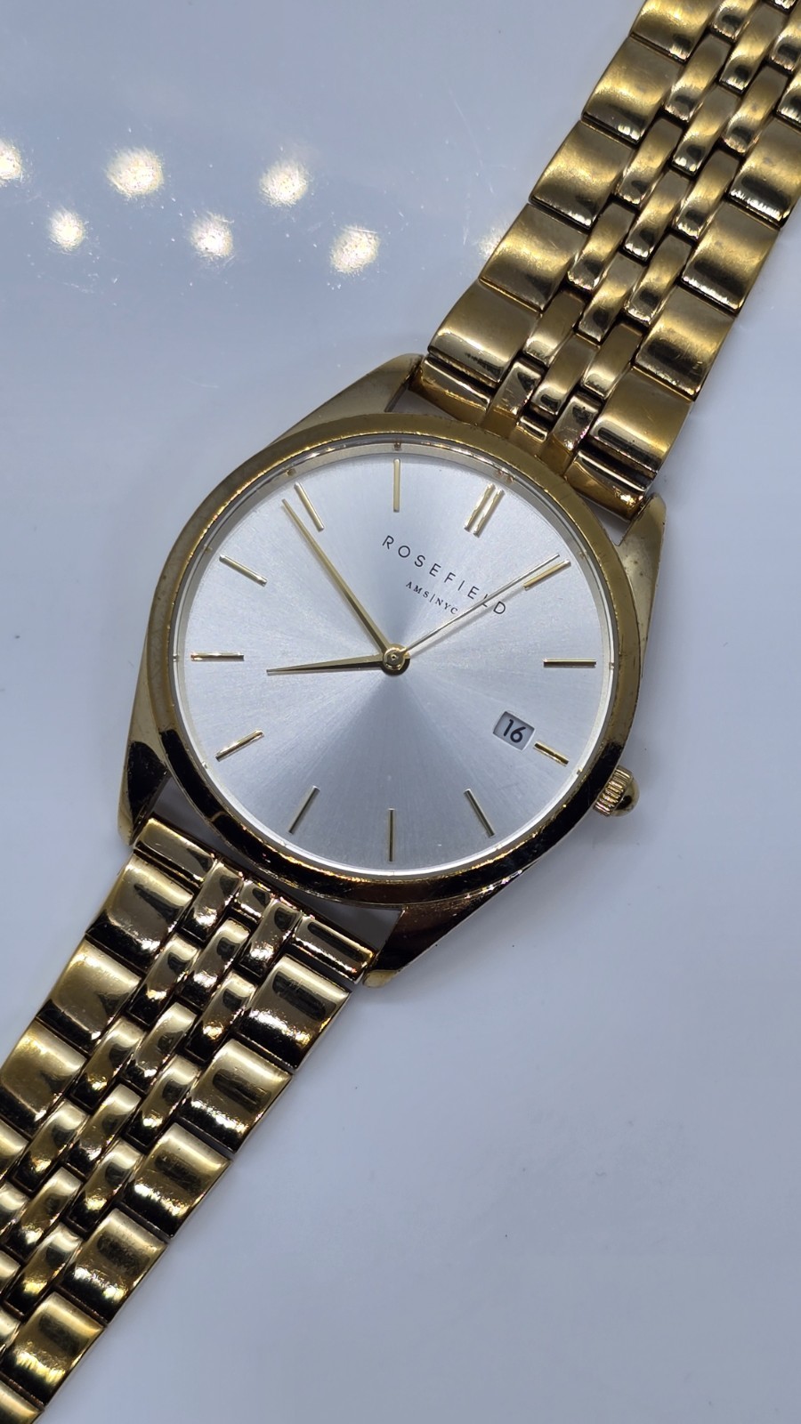 Rosefield “Ace” ACSGD-A01 33 mm Women’s Watch – Silver Sunray Dial, Gold
