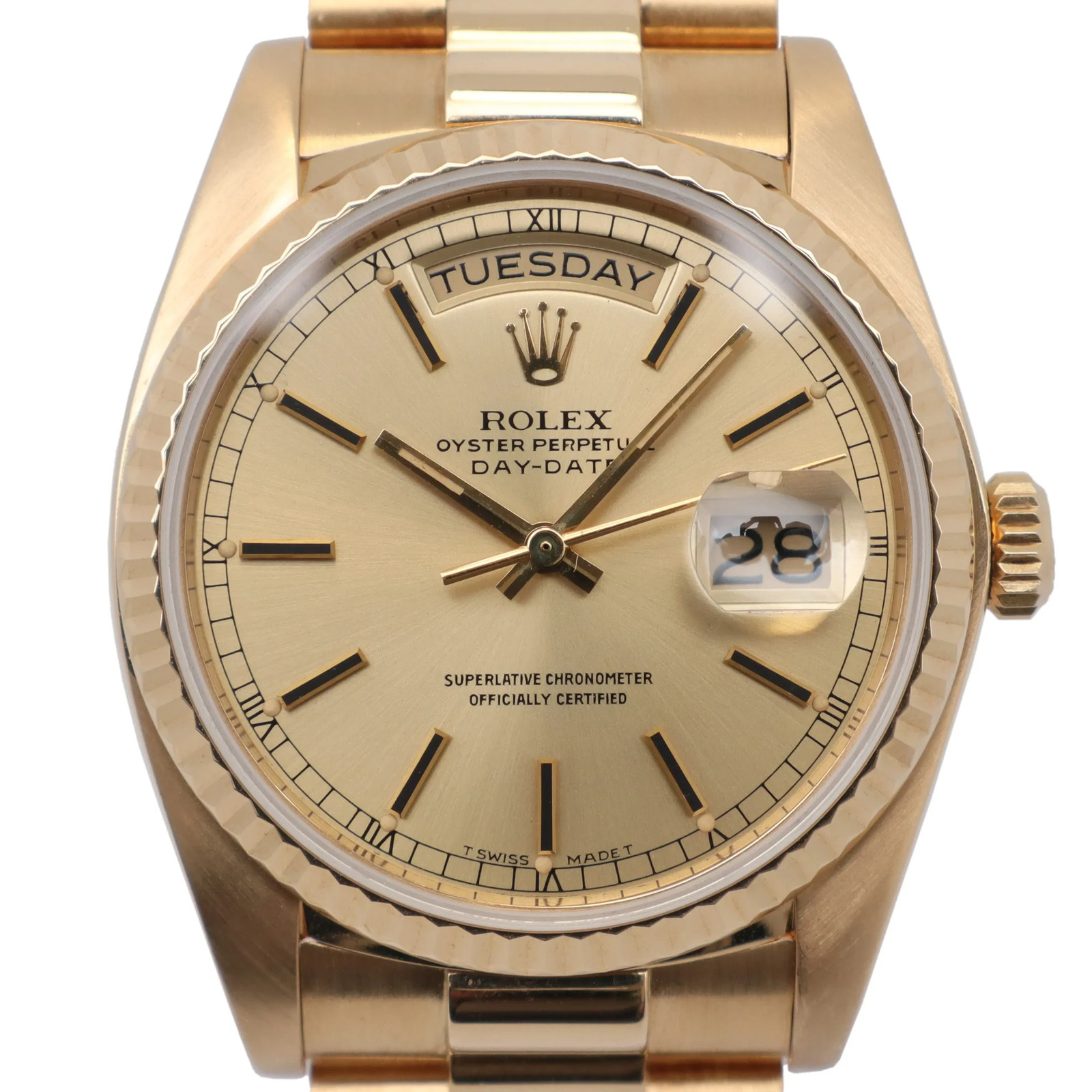 1983 Vintage Rolex 18038 President Day-Date 36mm 18K Yellow Gold Watch