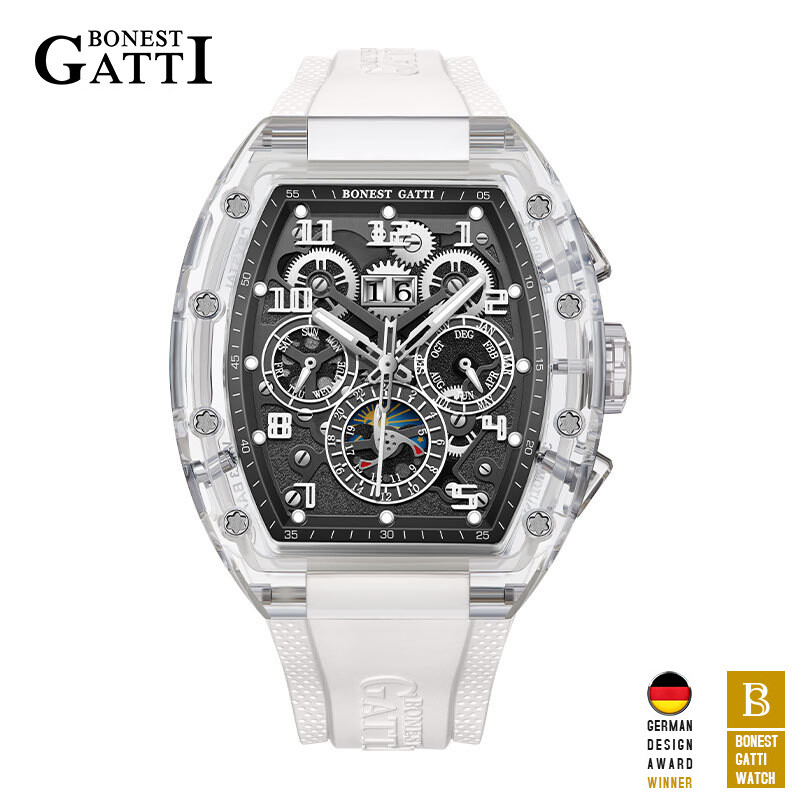 BONEST GATTI Tonneau Sapphire Crystal Tourbillon Automatic Mechanical Wristwatch