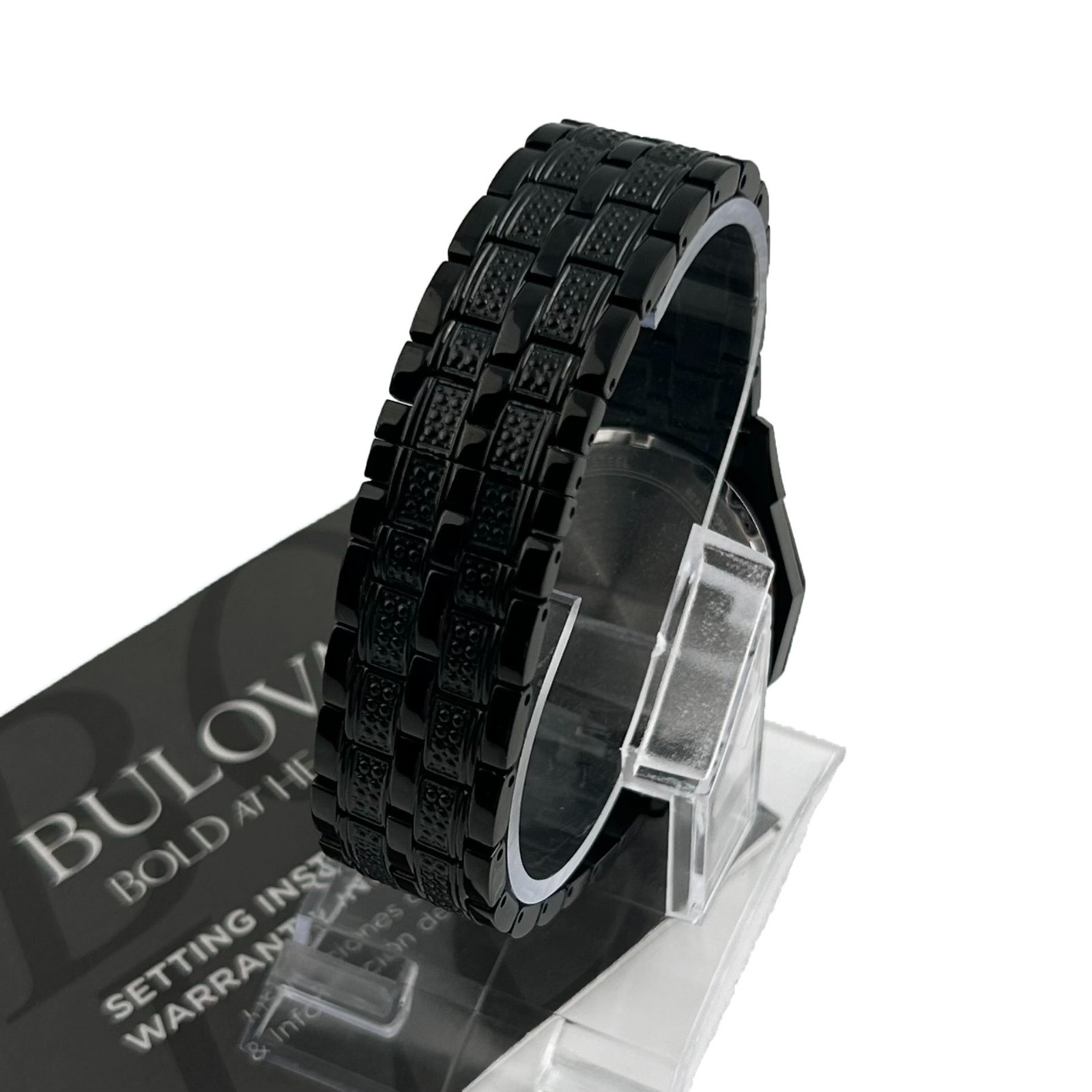 Bulova Octova Crystal 98c134 Mens Quartz Black Stainless Steel Gemmed Dial 41mm
