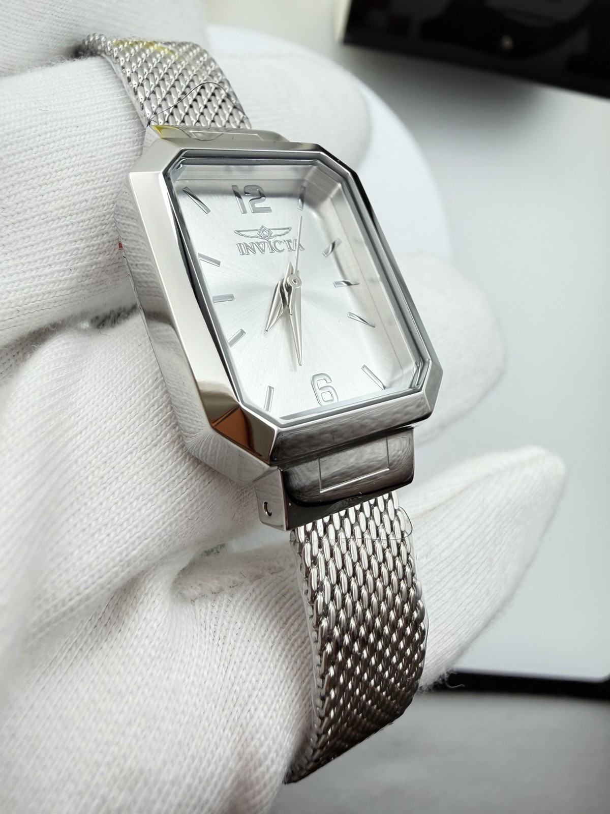 48150-Invicta Women’s Rectangle Silver Dial Stainless Steel Mesh Bracelet.21mm