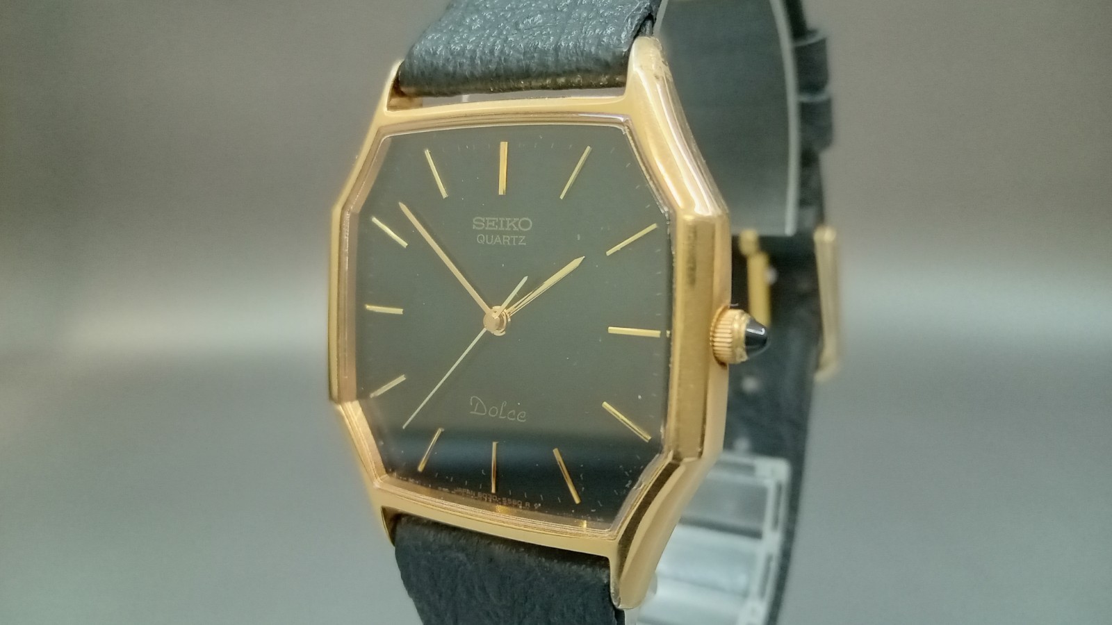 Vintage [Exc+5] Seiko Dolce 6030-5500 Octagon Black Dial Men’s Qz Watch JP #24