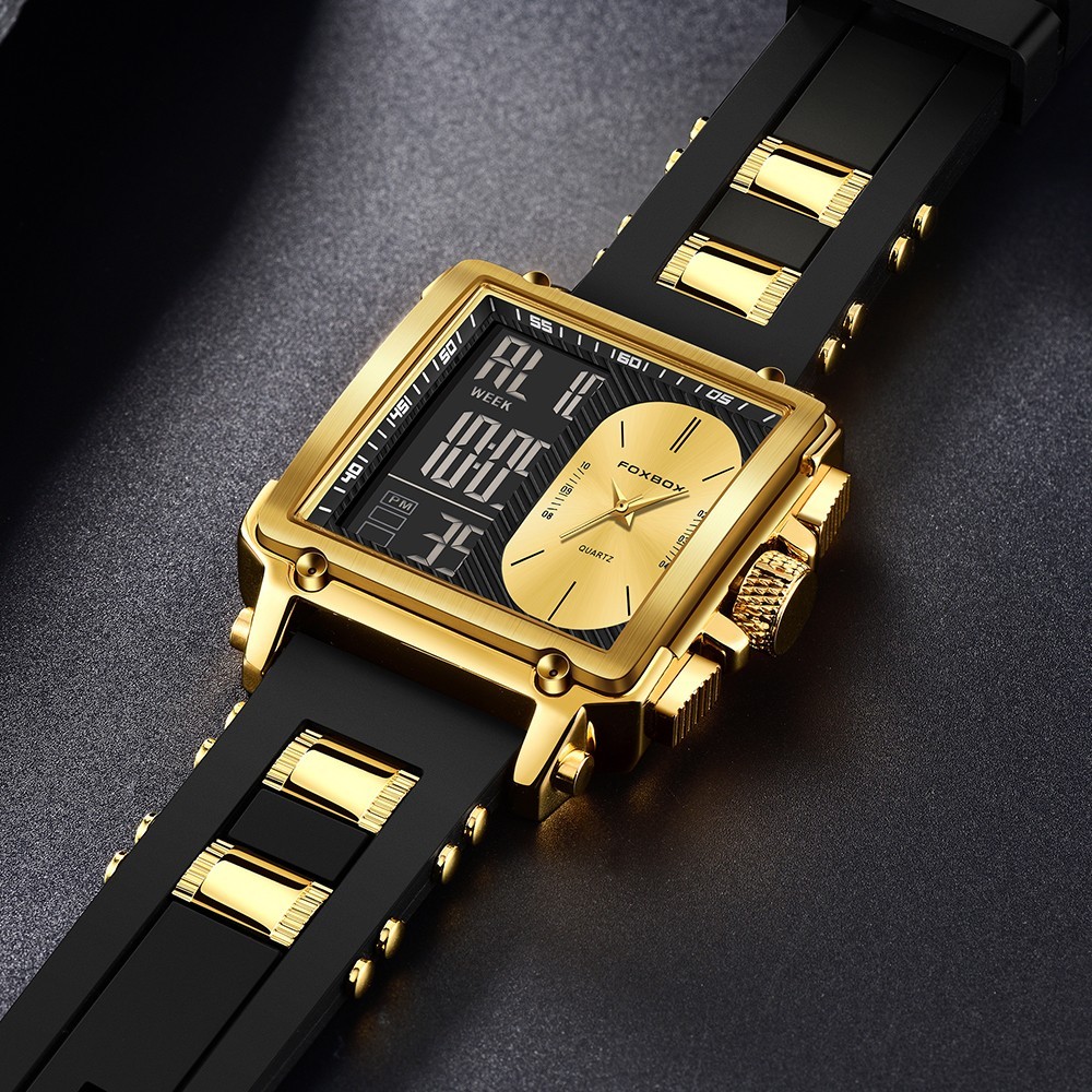 Luxury Men’s Watch Quartz LED Digital Week 3ATM Waterproof Sport Boys Wristwatch