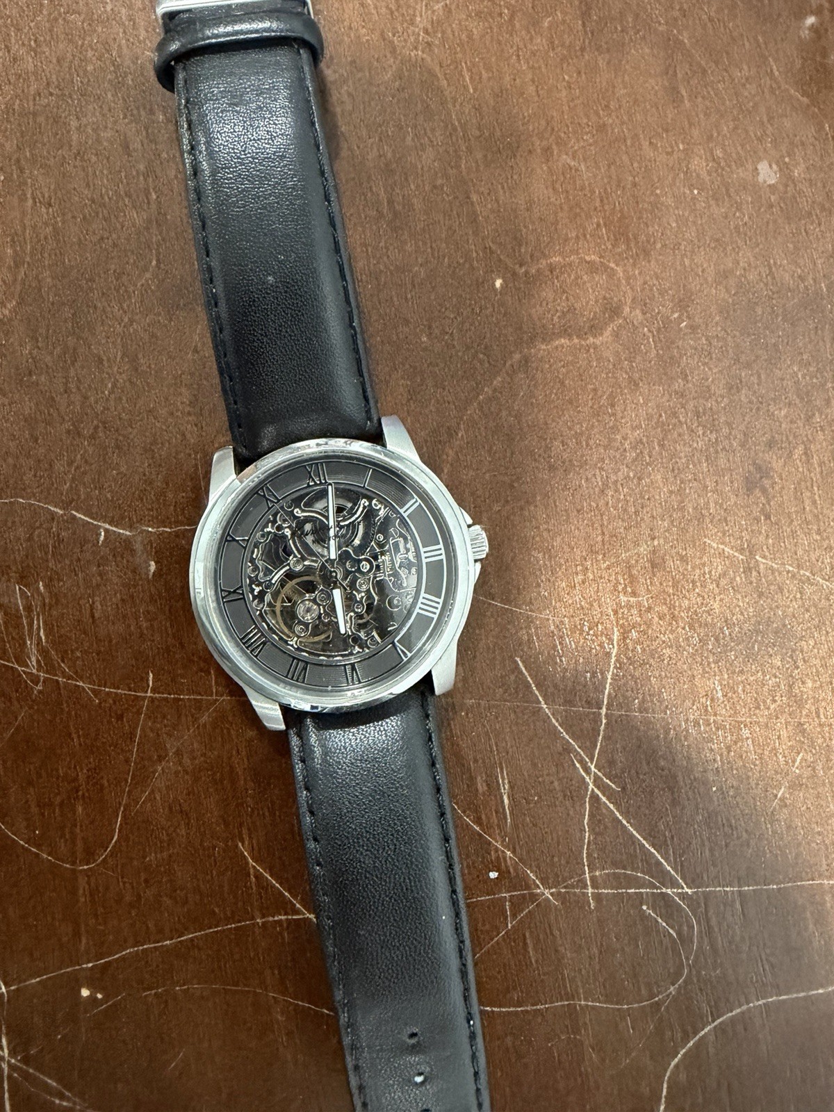 Kenneth Cole Men’s Automatic Skeleton Dial Watch 40mm Steel Black Leather