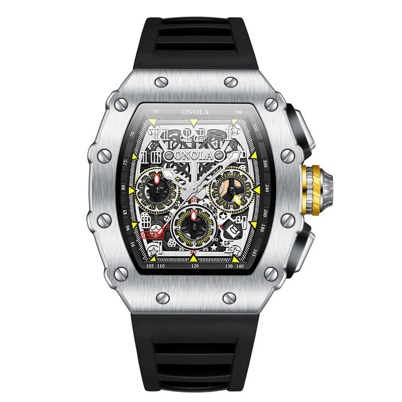 ONOLA Men Sport Watch Chronograph Quartz Waterproof Silicone Band Date