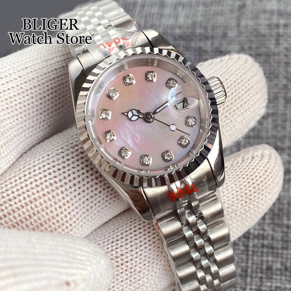 Pink Shell Dial 26mm Diamond Marker 21 Jewelry NH05 Automatic Women Ladies Watch