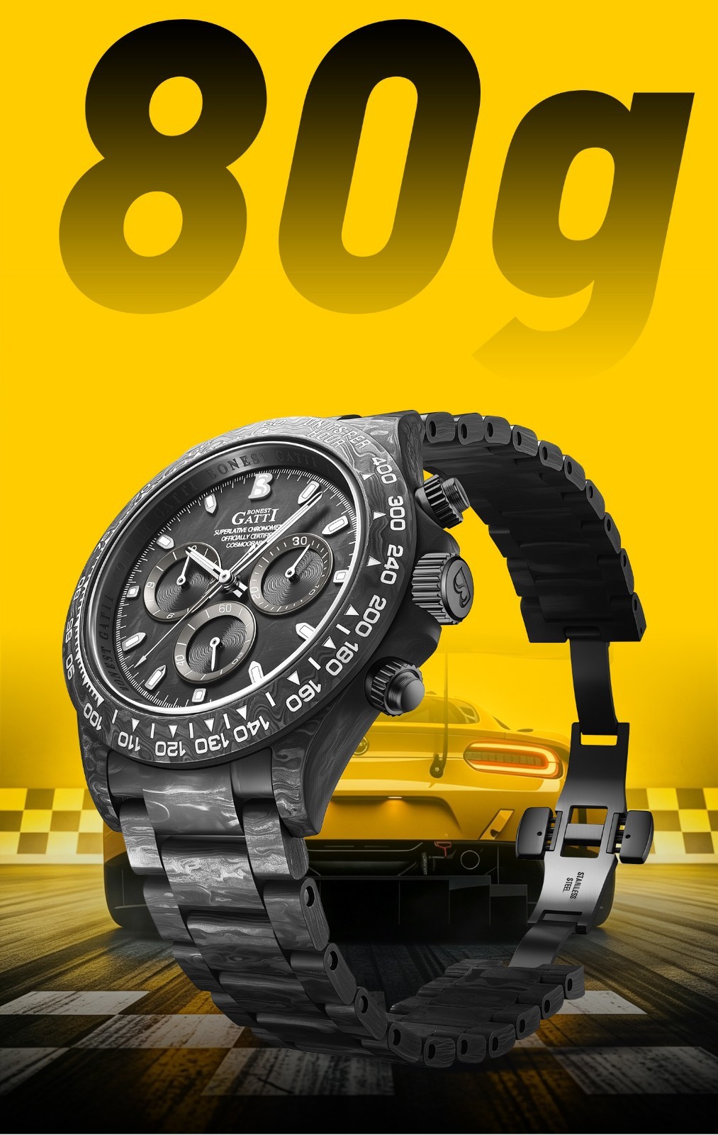 BONEST GATTI Men Chronograph Watch Automatic Mechanical Wristwatch Carbon Fiber