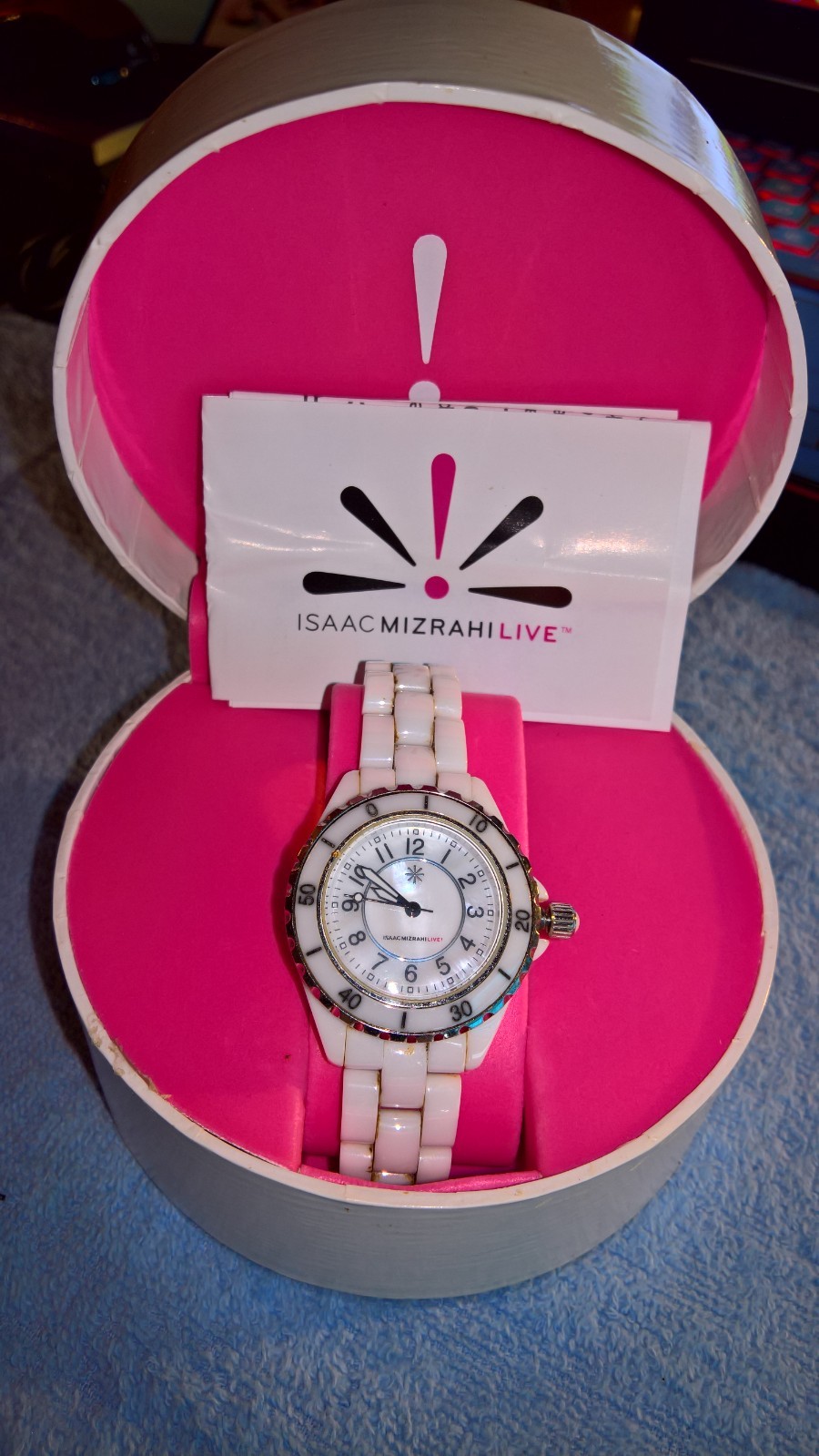 Isaac Mizrahi Live! Women’s Mother-of-Pearl Dial Ceramic White Watch XL