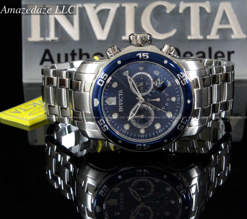 NEW Invicta Men Pro Diver Scuba VD53 Chronograph Stainless Steel Blue Dial Watch