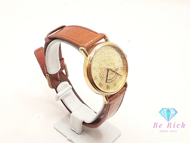 [A1R] Tokyo Disneyland Mickey V301 6E30 Gold Brown GP Watch [h7v]