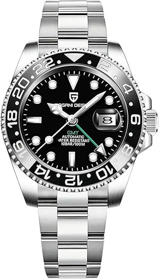 🔥USA🔥Pagani Design PD-1662 Master GMT Steel Black Bezel Automatic Watch Oyster