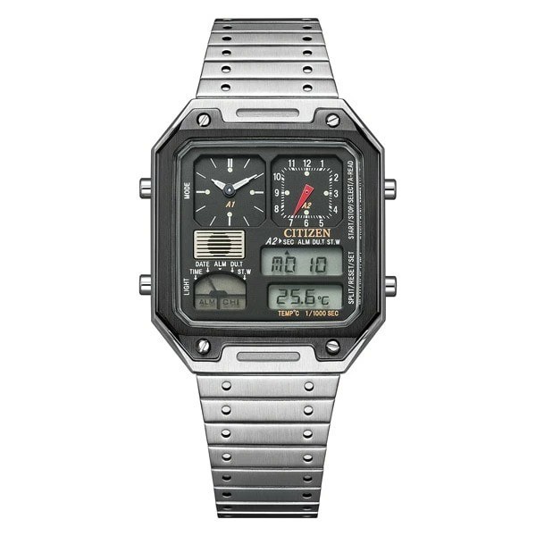 Citizen Record Label JG2126-69E Ana-Digi Temp All Black DLC Quartz Watch New