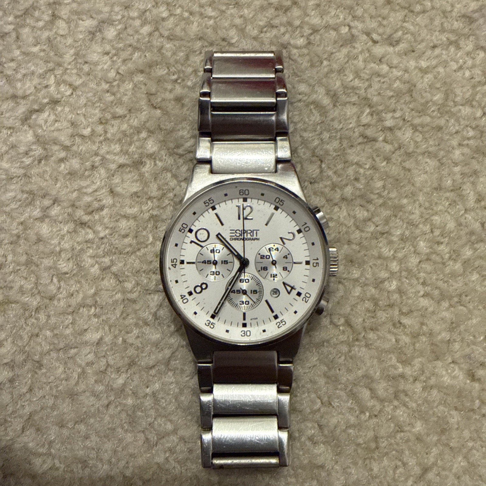 ESPRIT Quartz Watch Men 100m Silver Chronograph Date Analog