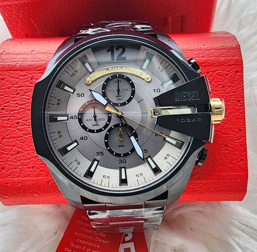 Diesel DZ4479 Mega Chief Men’s Watch Gray Dial Stainless Steel Chronograph