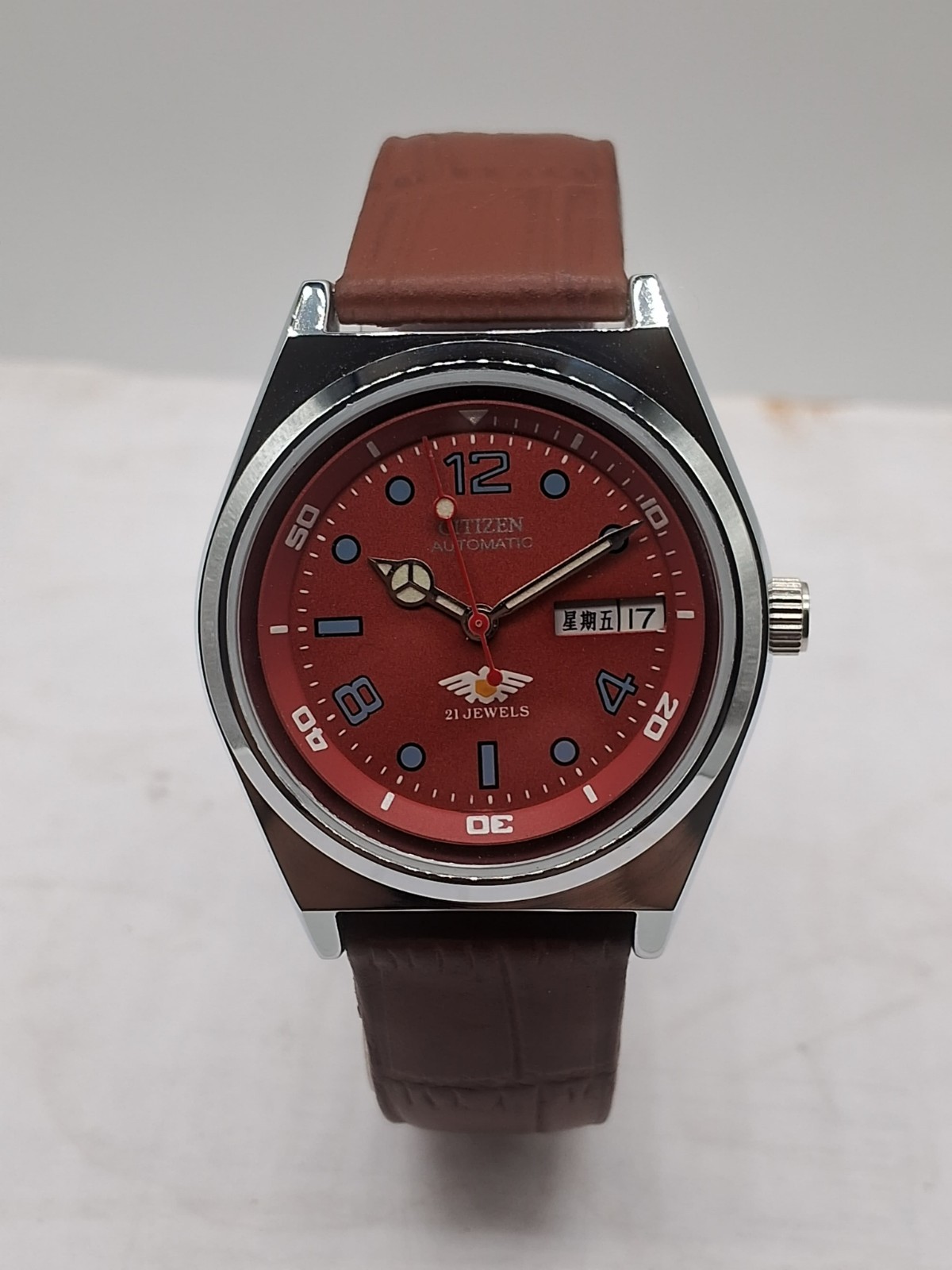 Automatic 8200 21Jewels Restored Dial Red Day/Date Mens Watch Vintage 94