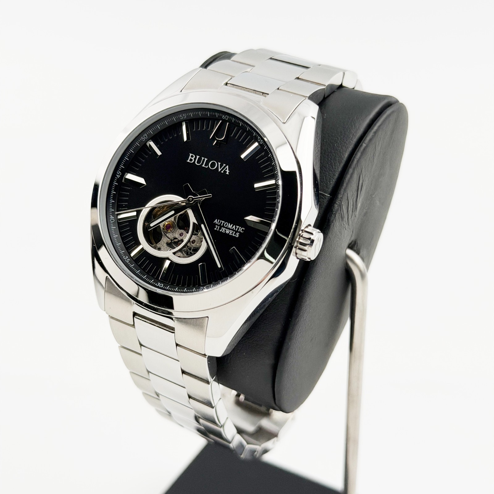Bulova Surveyor 42 MM Automatic Men Watch Black Dial Stainless Steel 96A270