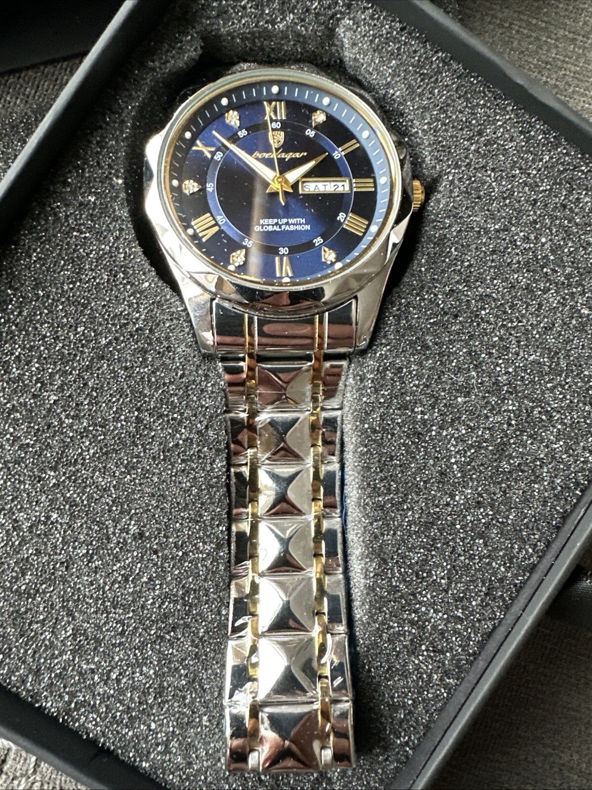 POEDAGAR Mens Luxury Watch Day Of Week & Month Water Resistant Stainless NEW