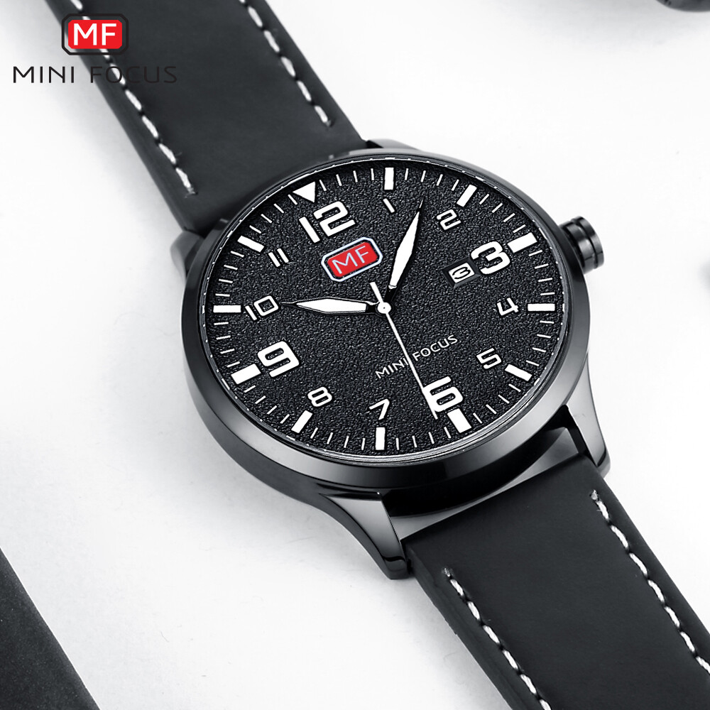 MINI FOCUS Men Ultra Thin Quartz Sports Watch Leather Strap Wristwatch with Date