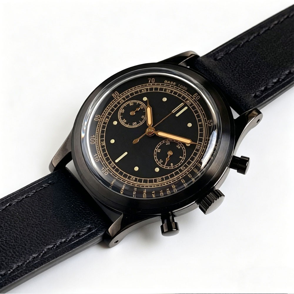 38mm Retro Men Watch Sport Miyota OS20 Movt Chronograph Quartz Arched Glass PVD