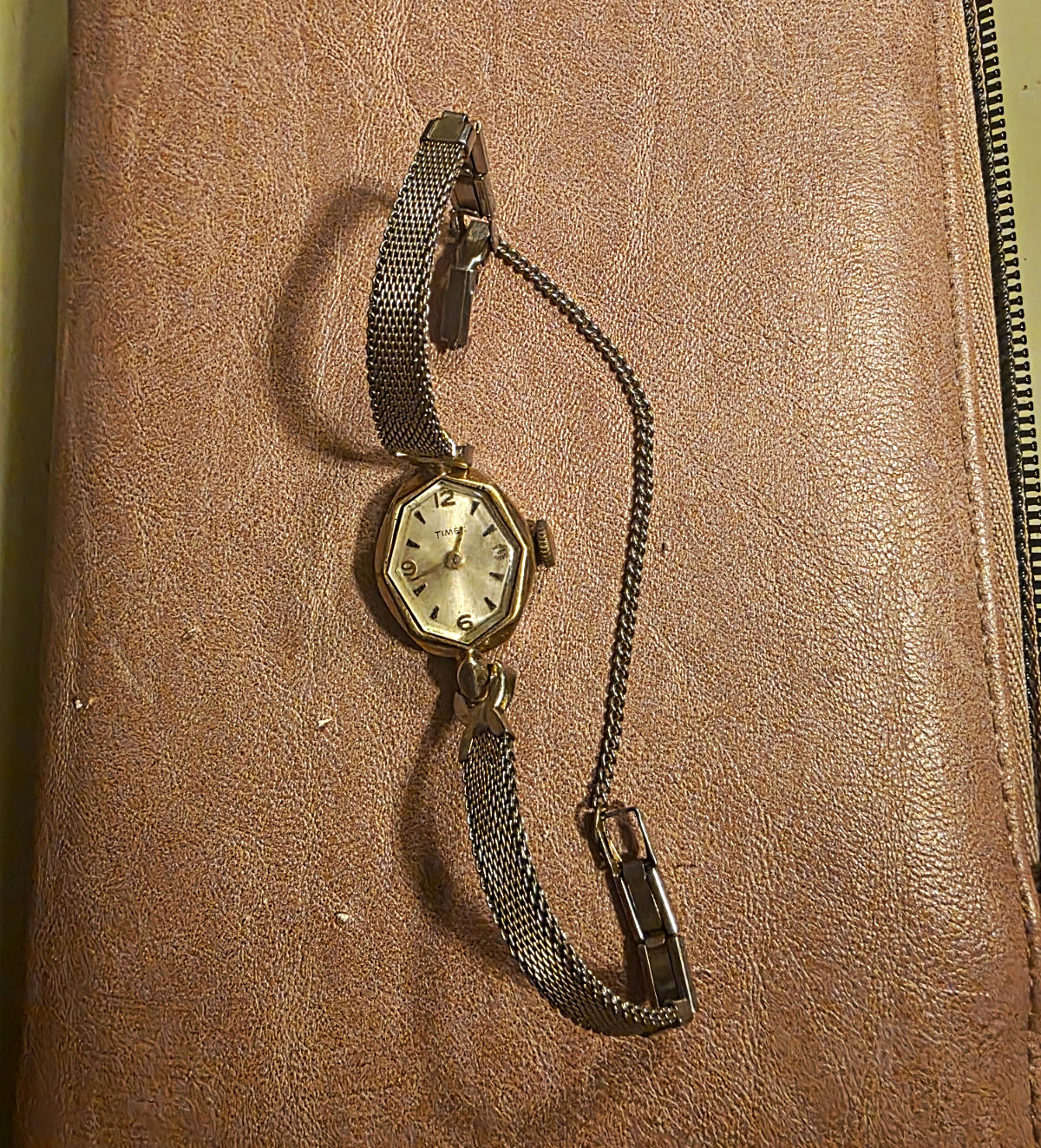 Timex Women’s Vintage Manual Mechanical Octagon Gold Case Silver Mesh Watch
