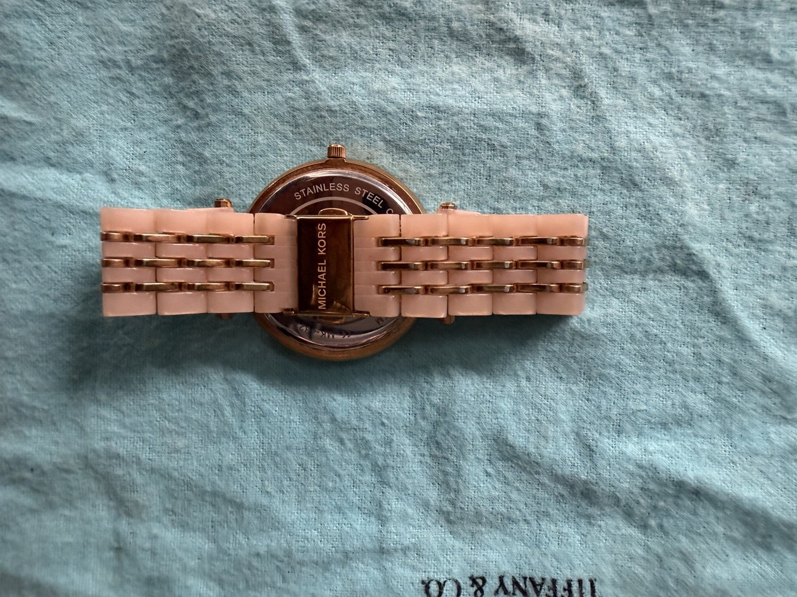 Michael Kors Women’s Analog Watch Pink Dial Crystal Bezel Rose Gold Bracelet