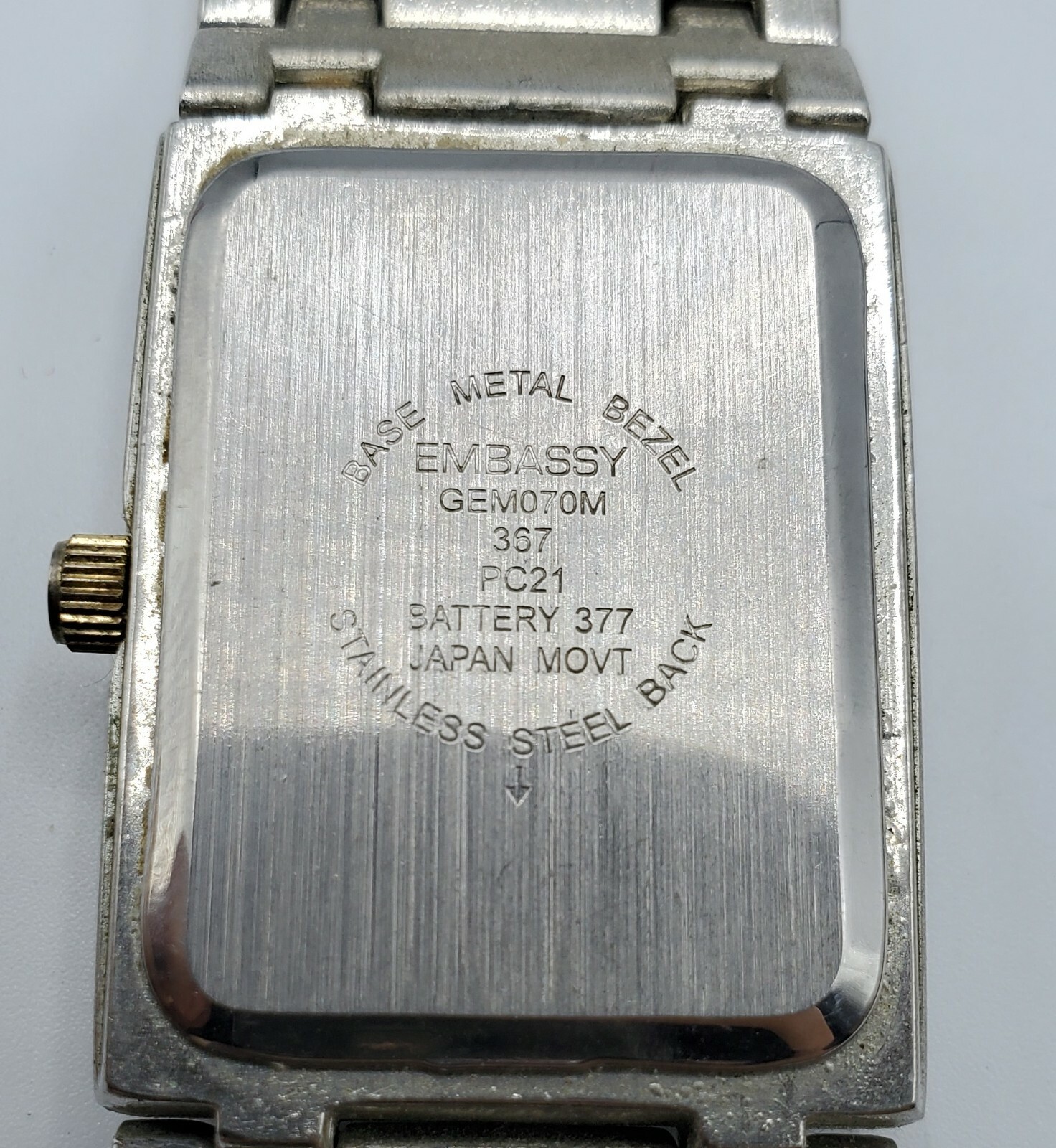 Embassy Diamond Quartz Gem070M 367 PC21 Japan Movt Stainless Steel Back Watch