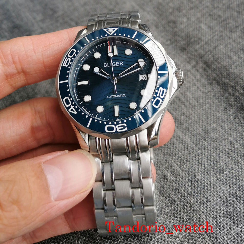 Bliger 41mm Black Blue Green Dial Sapphire Glass PT5000 NH35 Automatic Men Watch