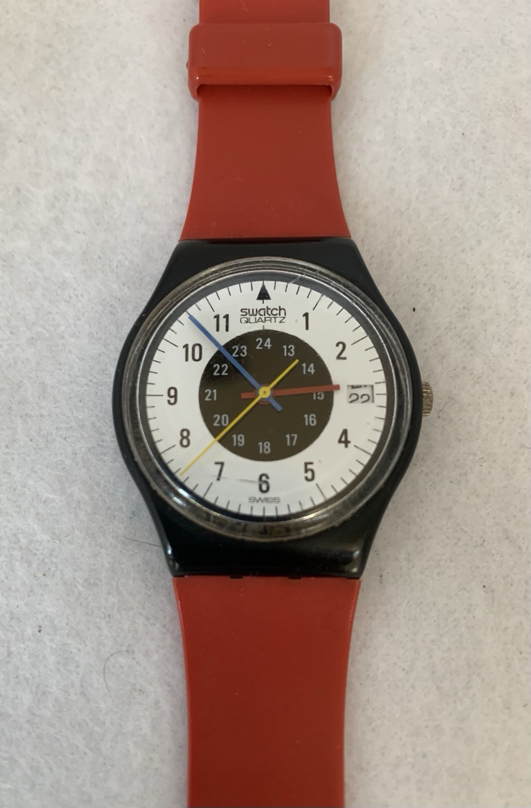 Swatch Watch Vintage Ladies Chrono Tech LB104 1984 Red Black White New Battery