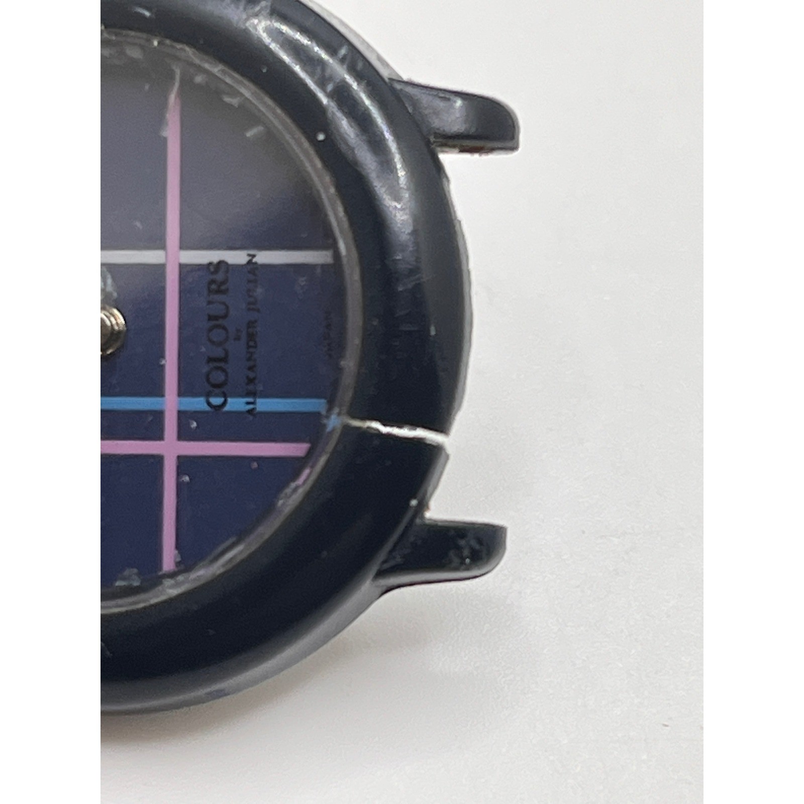 Colours by Alexander Julian Vintage Plaid Watch Navy Blue Acrylic Case Box READ