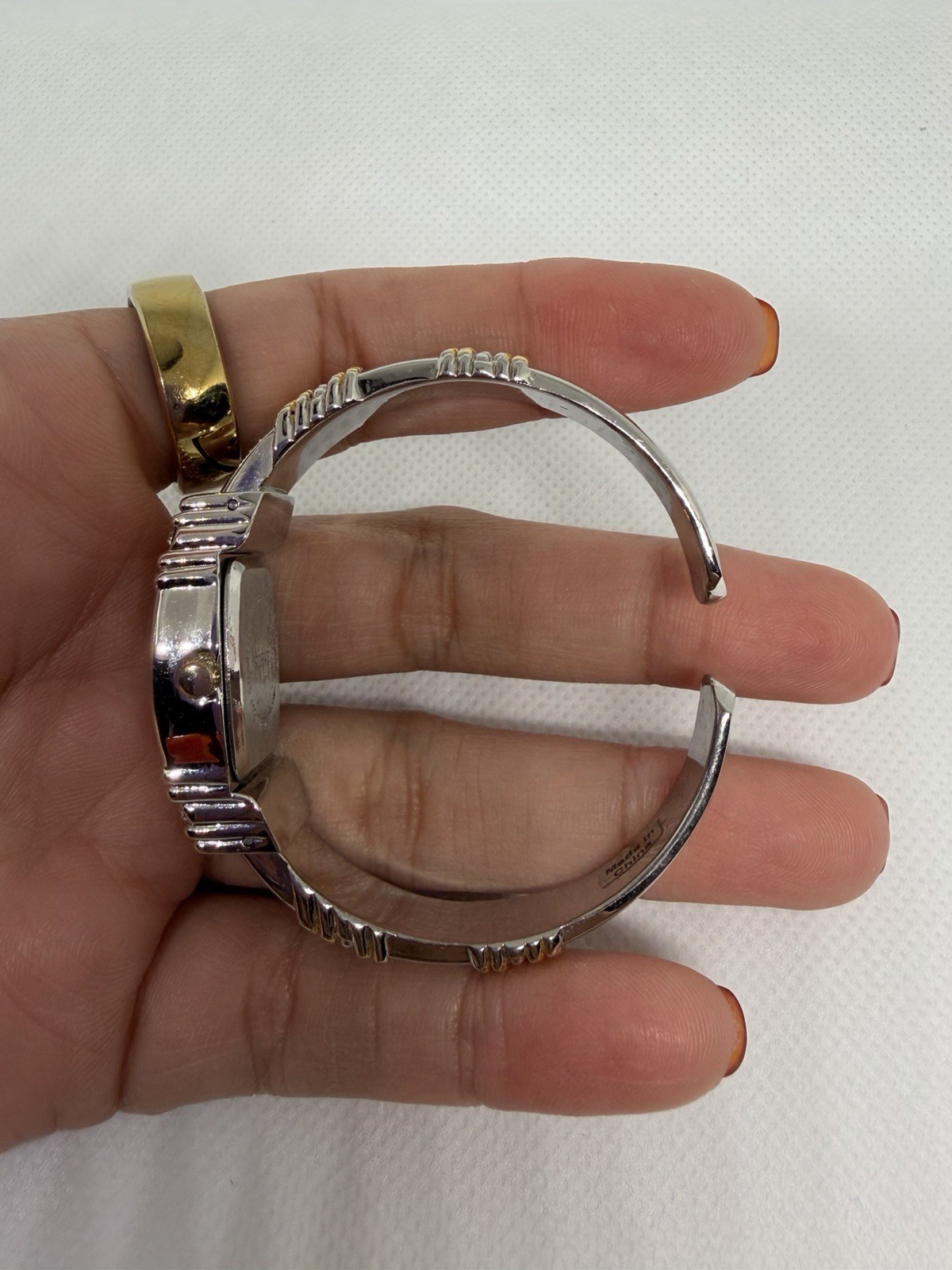 Vivani Quartz Bangle Watch Silver & Gold Tone Rhinestone Accent Women’s Watch