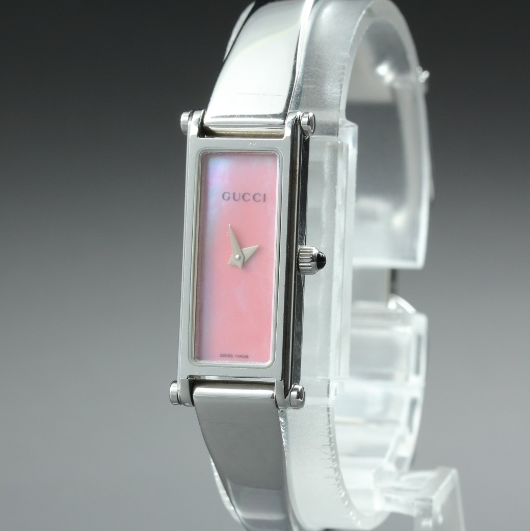 [Near MINT] Gucci 1500L 12mm Pink Shell Dial Silver Bangle Quartz Women’s Watch