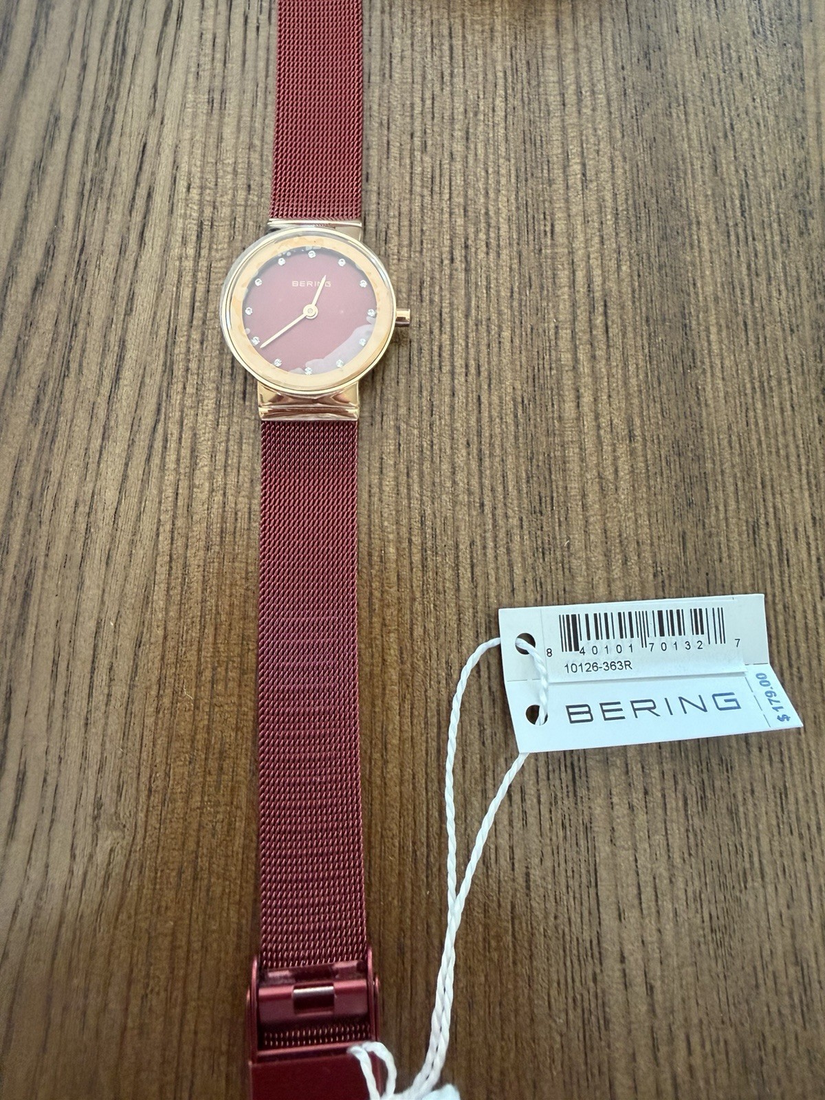 Bering Women’s Classic Stainless Steel Red Milanese Mesh Watch, 24m 10124-265