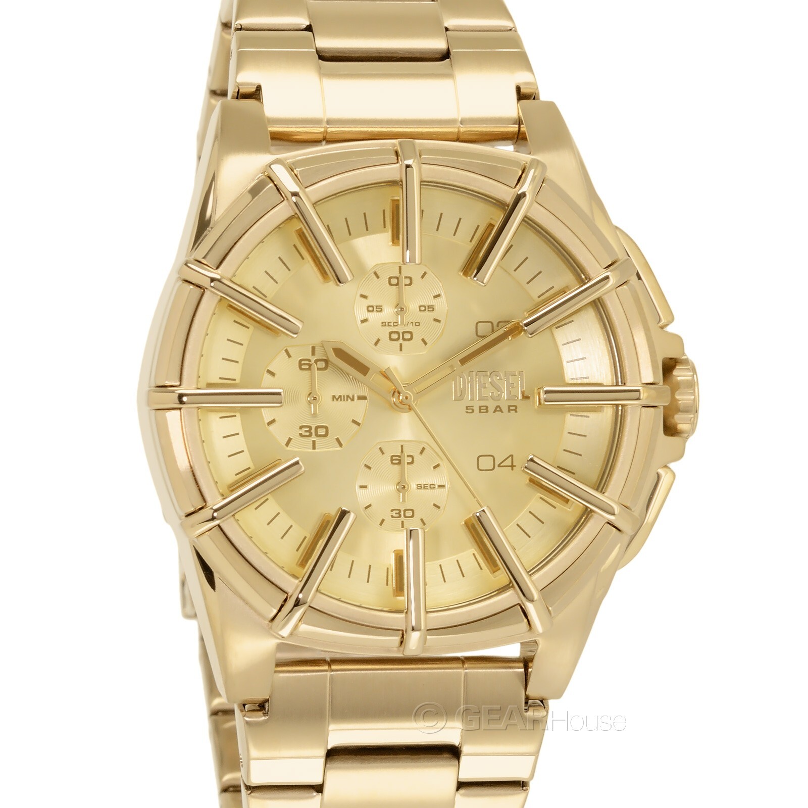 DIESEL Framed Mens 44mm Chronograph Watch, Gold Dial, Stainless Steel Band