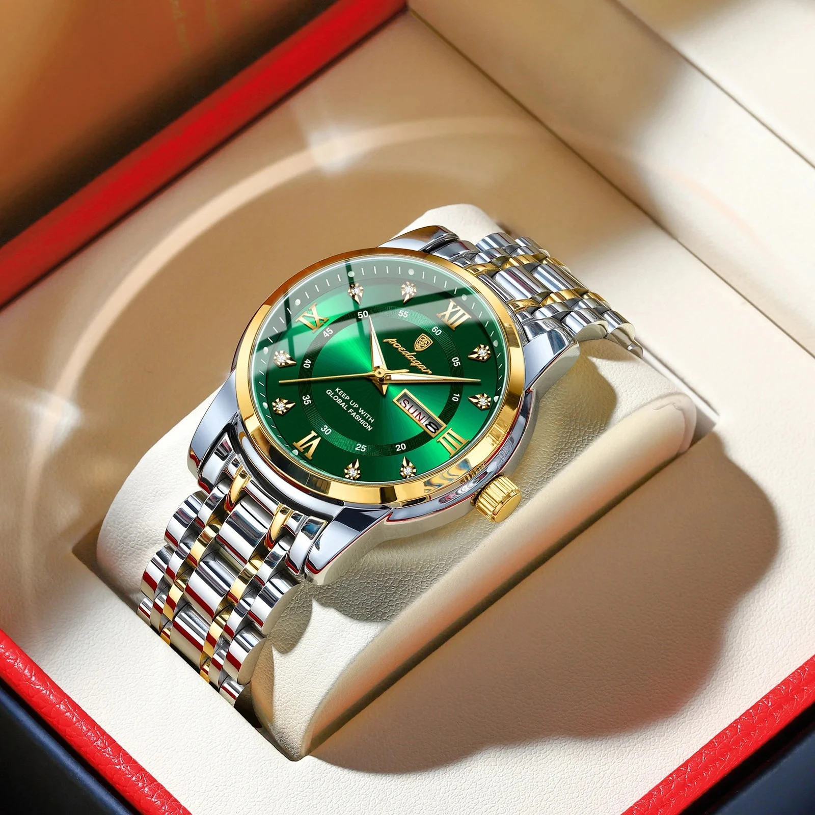 Elegant Mens Quartz Watch Waterproof Luminous Stainless Steel Wristwatch