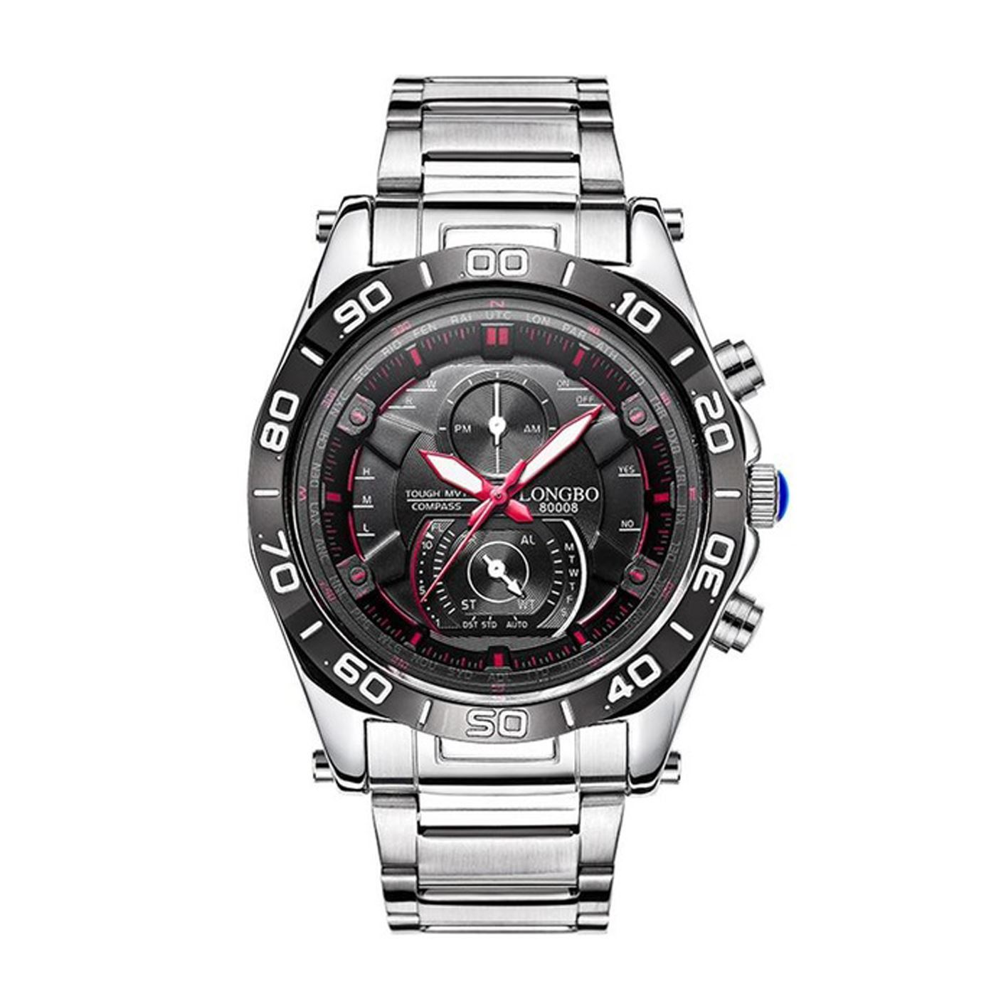 Mens Watch Black Silver Red Boys Smart Analogue Watches Business Gift Present