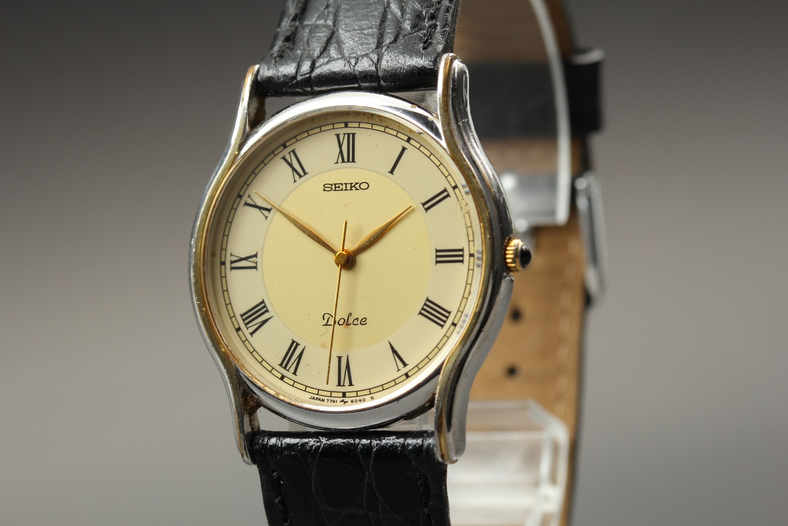 Vintage 1987 [Exc+5] SEIKO Dolce 7741-6030 Two-Tone Round Quartz Mens Watch JPN