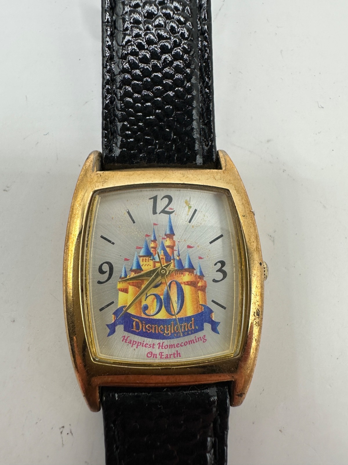 Disney Disneyland 50th Anniversary Gold Tone Watch 2005 Running Good