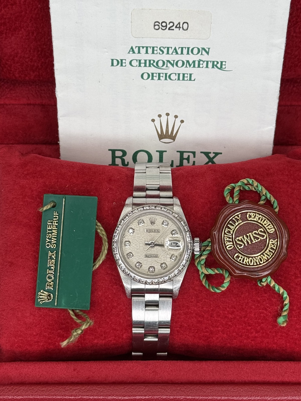 Open Date Rolex Lady-Datejust Silver Computer Diamond Dial Oyster 69240 Complete