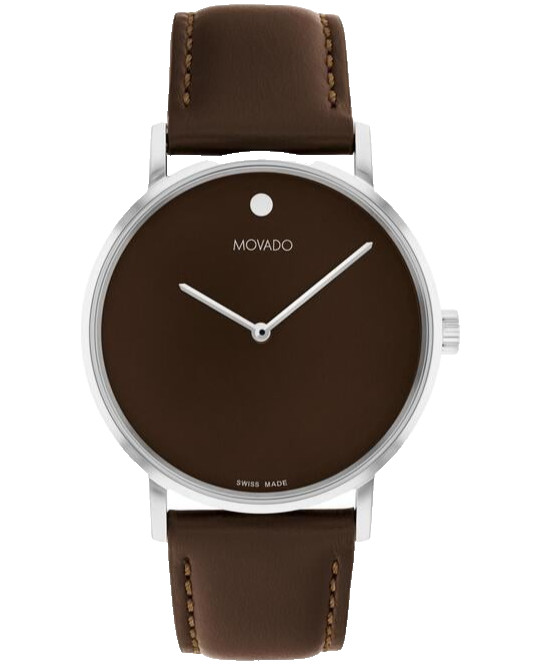MOVADO SIGNATURE 0608099 BROWN DIAL & LEATHER STRAP 40MM SILVER WOMENS WATCH