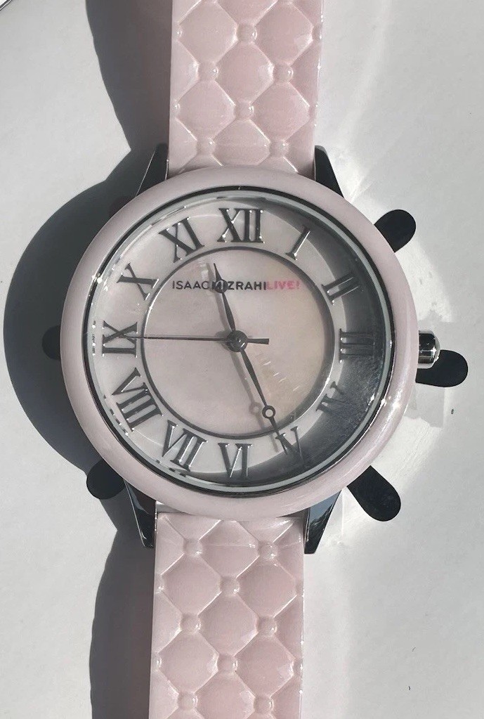 NWB Isaac Mizrahi Quartz Analog Watch w/ Mother of Pearl Face & Baby Pink Band